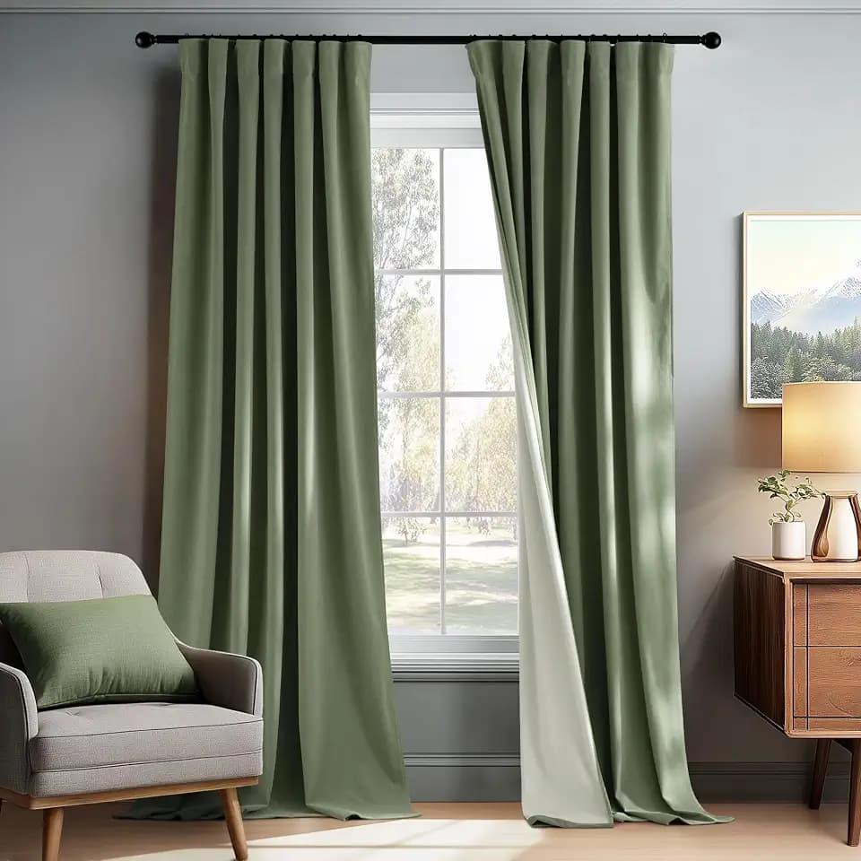 PONY DANCE Sage Green Velvet 100% Blackout Curtains for Bedroom 84 inches