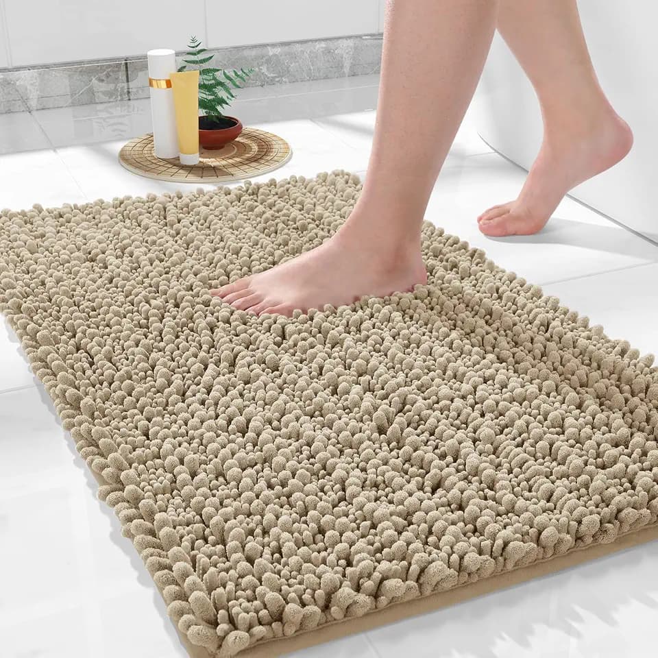 Yimobra Large Bathroom Rugs Non Slip Washable 36x24 Inch - Ultra Soft Absorbent Chenille Bath Mat, Quick Dry Shaggy Floor Carpet for Tub Shower, Camel Home Decor Accessories