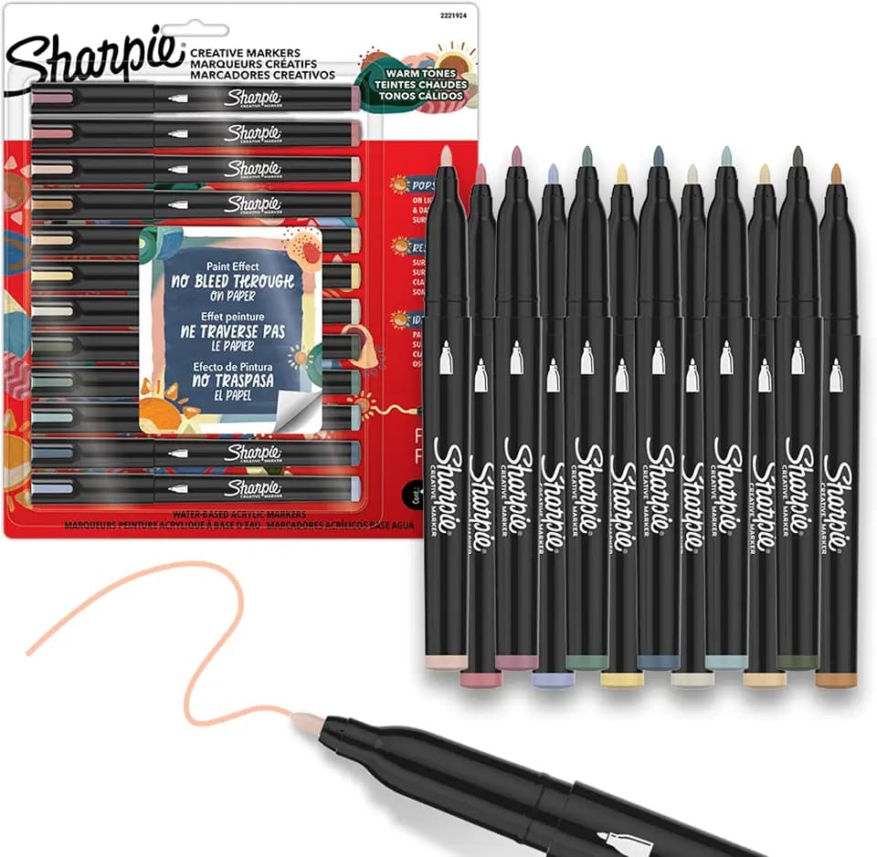 Sharpie Creative Markers, Warm Tones, Water-Based Acrylic Markers, Fine Tip, 12 Count