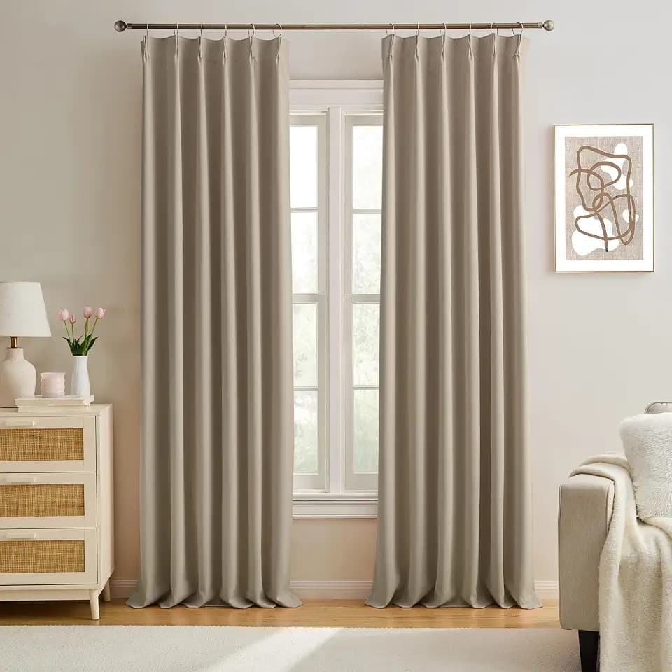 KEQIAOSUOCAI Pinch Pleated Window Curtain Panels 150 Inches Long Light Blocking Solid Ceiling Floor Pleated Curtains Hooks Track Privacy Memory Shape Drape for Living Room,Khaki,40x150, Set of 2