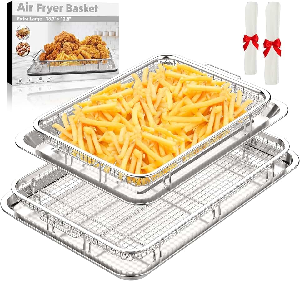 Air Fryer Basket, 2 Set Extra Large&Large Air Fryer Pans and Tray for Oven