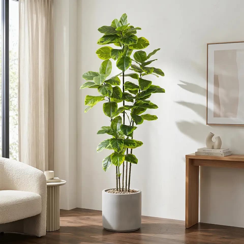 Artificial Ficus Tree 6FT, Tall Fake Plants Indoor in White Pot