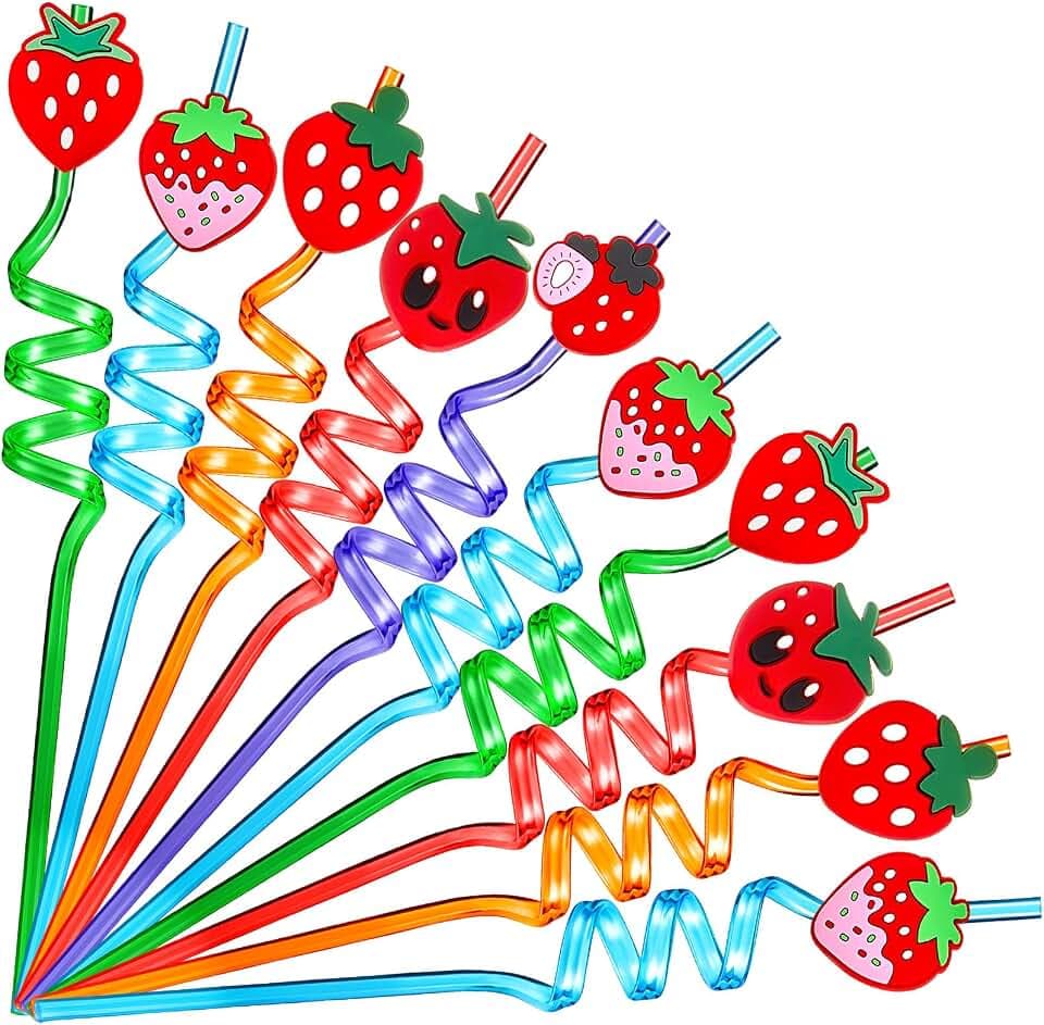24 Pcs Strawberry Crazy Silly Straws, Strawberry Party Favors