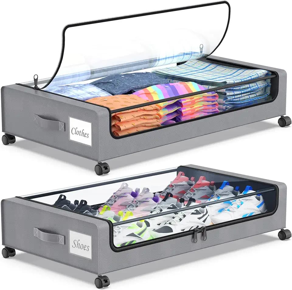 Beborxue Under Bed Storage with Wheels, 4-Pack (Gray)