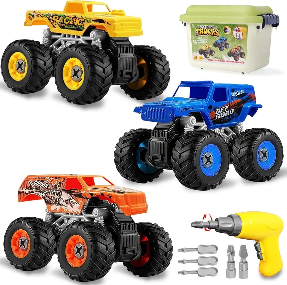 Take Apart Monster Truck Toys for Kids 3 4 5 6 7 8 Year Old Boys – STEM Learning Building Toy with Electric Drill & Storage Box Gift Birthday Christmas for Boys Girls Kids Toddlers