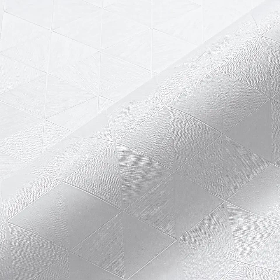 VEELIKE Diamond White Wallpaper Peel and Stick Textured Wallpaper for Bedroom Bathroom Accent Wall 15.7''x354'' Waterproof White Contact Paper for Cabinet Shelves Removable Self Adhesive Vinyl Roll