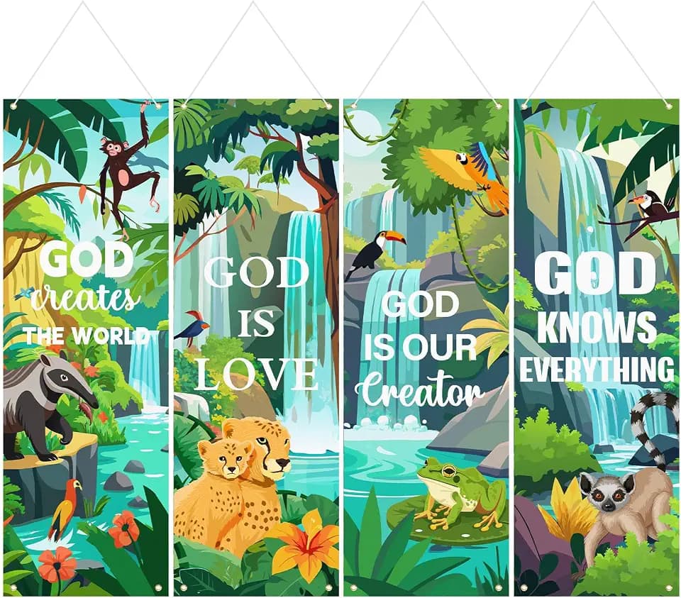 Gilprop 4 Pcs Rainforest Falls Church Banner VBS 2026, 72x24 in