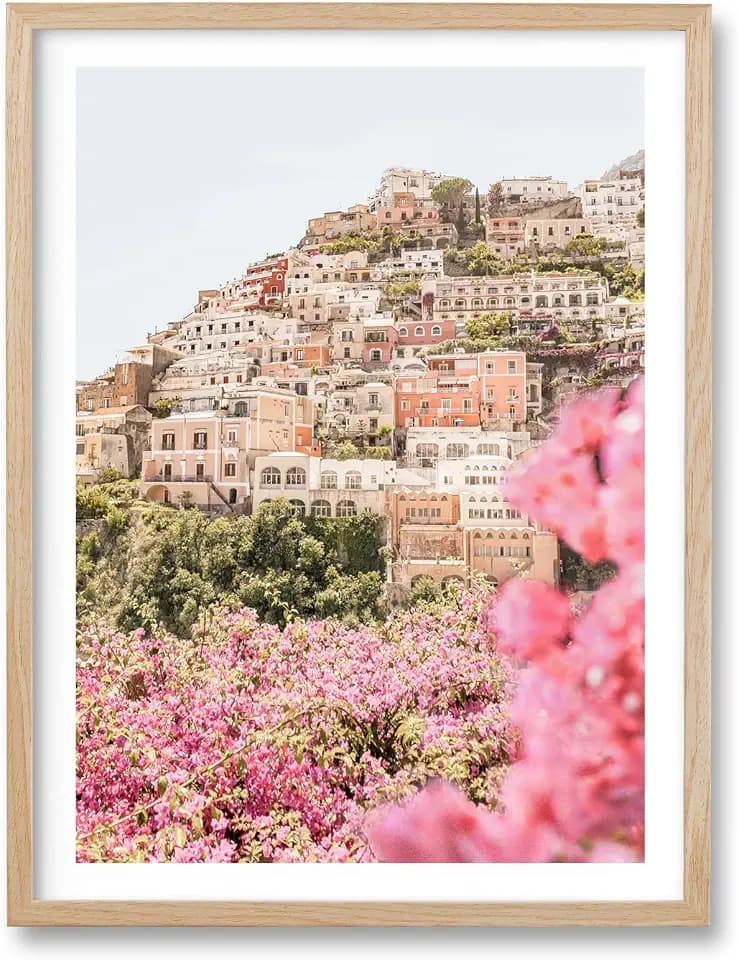 HesenDot 12x16IN Amalfi Coast Framed Wall Art Positano Coastal Print, 1Pack