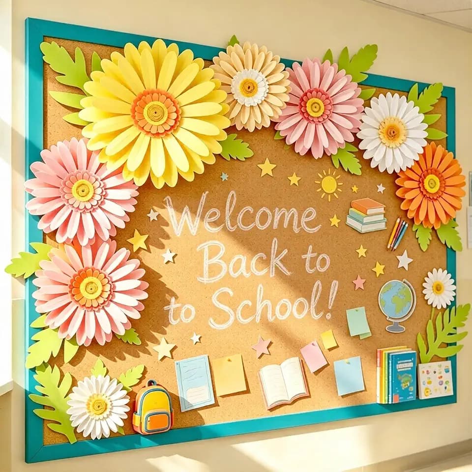 SUNBEAUTY Paper Flowers Decorations for Wall 3D Giant Daisy Artificial Flowers Bulletin Board Decoration Floral Paper Flowers Hanging for Spring Classroom Office Decor Wedding Baby Shower Garden Party