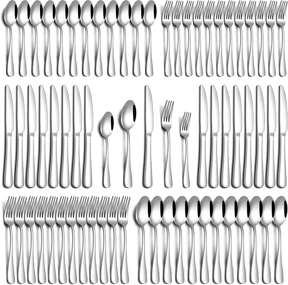 PHILIPALA 60 Piece Silverware Set, Stainless Steel Flatware Set for 12 Food Grade Novelty Flatware Cutlery Utensil Set Include Knife Fork Spoon Mirror Polished Dishwasher Safe