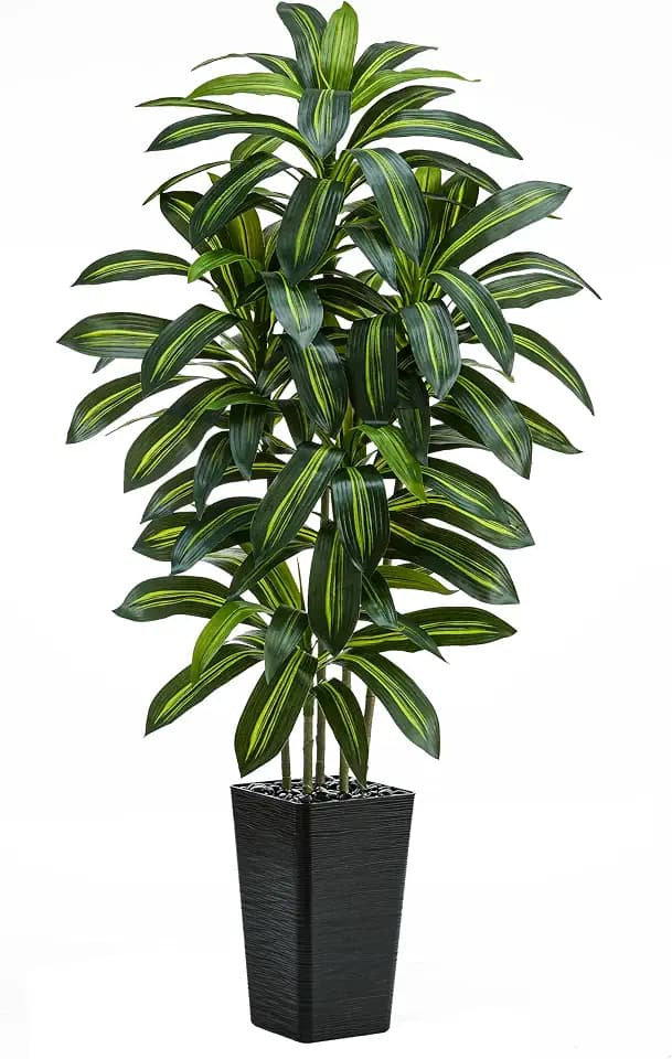 Artificial Dracaena Tree: 5FT Fake Plants Silk Faux Trees(Black Pot)