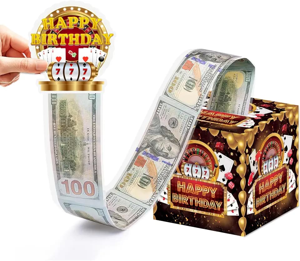 Casino Birthday Money Box Gifts for Cash Pull, Happy Birthday Boxes Gifts for Money Pull Out Card, 50Pcs Transparent Bags