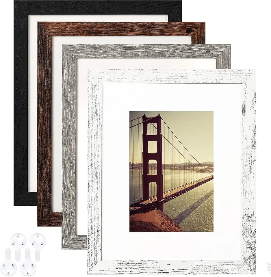 BAIJIALI 8x10 Picture Frame Distressed Farmhouse Wood Pattern Set of 4,Display 5x7 with Mat or 8x10 Without Mat,Multicolour