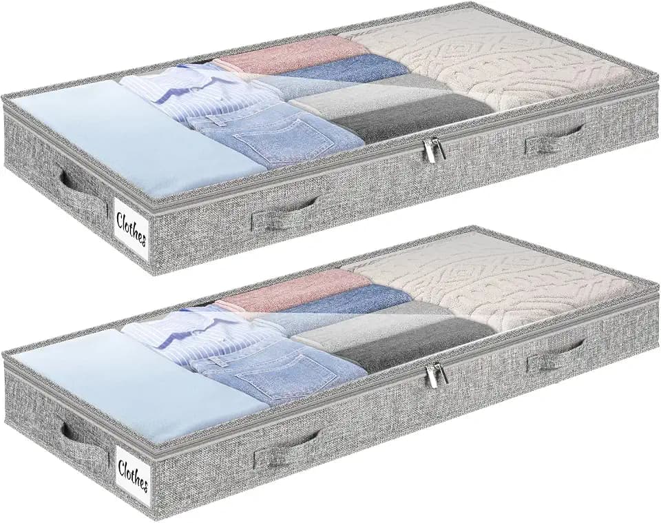 4 Inch Low Profile Under Bed Storage Drawer 2 Pack, Lightweight Underbed Clothes Storage Container Bins With NO STURCTURE, Shallow Storage Bag for Dorm & Home, With Clear Lids & Water-Resistant Fabric