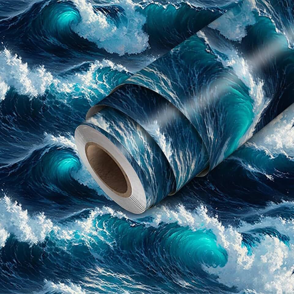 HOMETITUTE Coastal Ocean Wave Peel Stick Wallpaper 118.1x17.7 Inch Vinyl