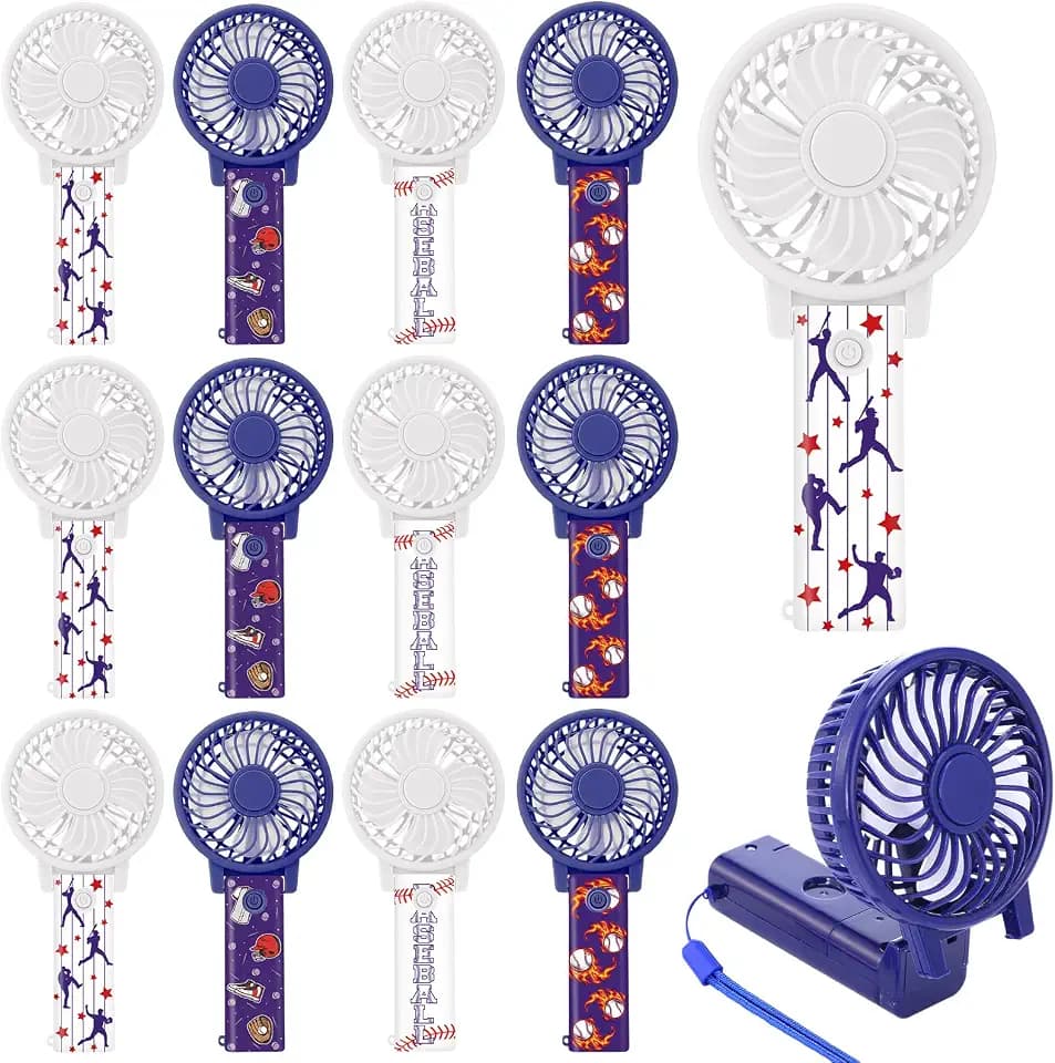 Glooglitter 12 Pcs Baseball Mini Portable Fans Foldable Personal Handheld Fans Bulk with Lanyard Baseball Party Favors for Team Gift Outdoor Sport Game Cooling Favors, Battery Not Include