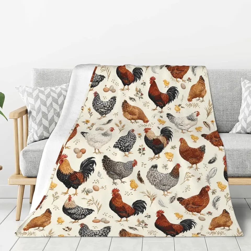 Chicken Throw Blanket Soft Plush Fleece Blankets Warm Cozy Lightweight Fuzzy Blanket for Bed Sofa Couch Home Decor 80"X60"