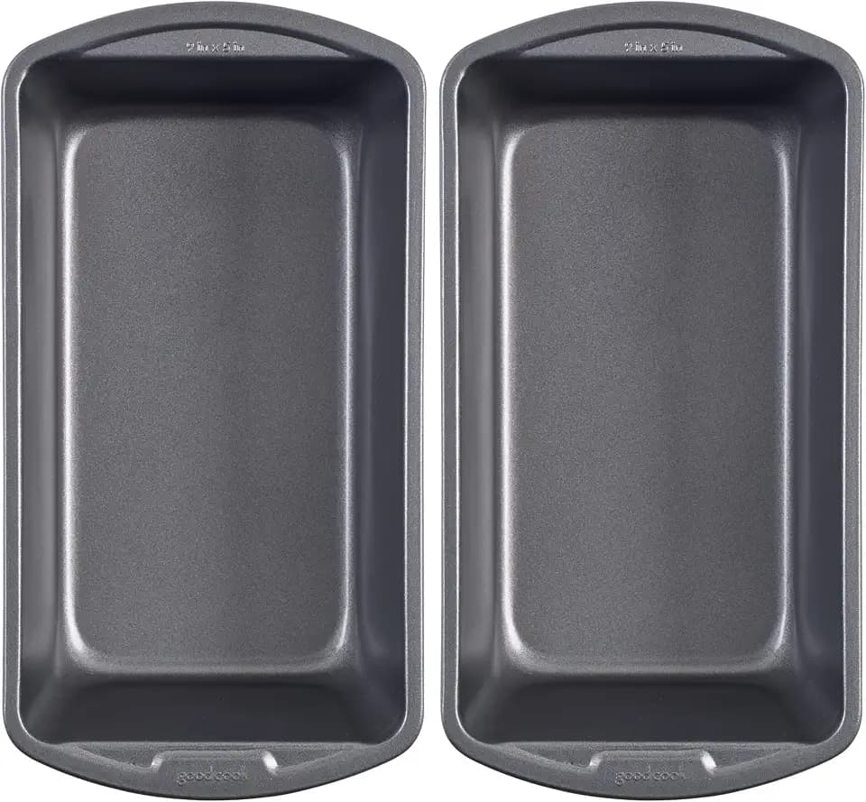 GoodCook Nonstick Loaf Pan 9 x 5-Inch Heavy-Duty Steel Bakeware with Easy-Clean Non-Stick Coating, Oven & Dishwasher Safe Pan for Meatloaf Breads Lasagnas Casseroles & More, Set of 2, Gray