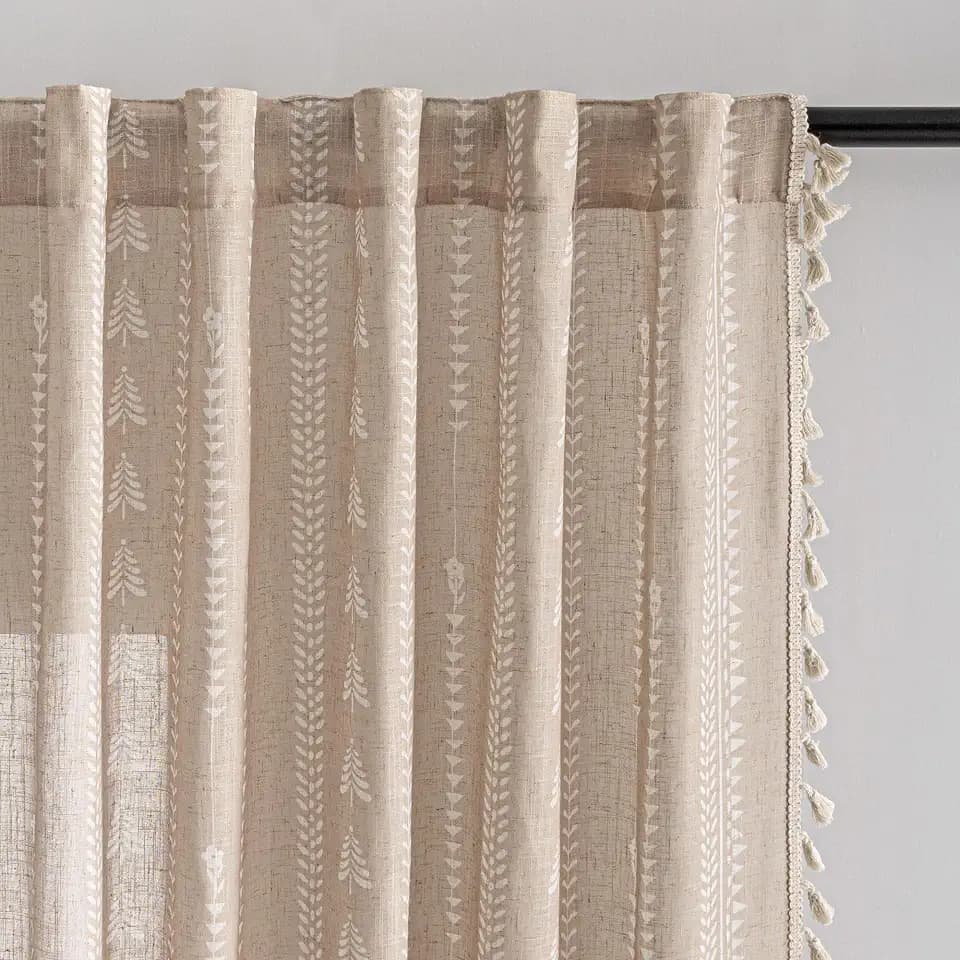MEETSKY Boho Curtains 95 Inch Long Farmhouse Semi Sheer Linen Blend