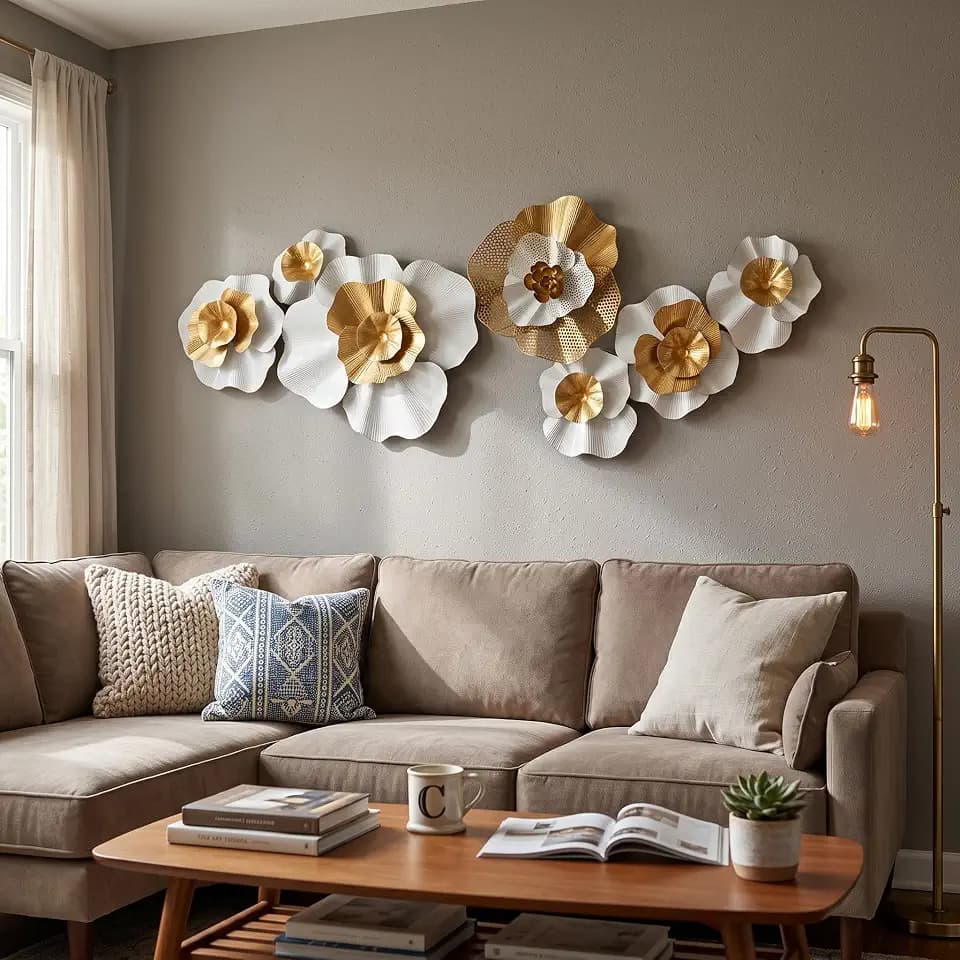 HAVFIFK 48x18in Large 3D Metal Wall Art for Living Room,Geometric Design