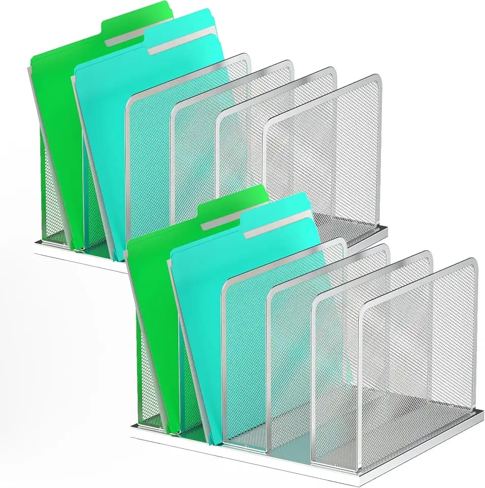 Kuntine.B 5-Section Upright Desk File Organizer Silver 2 Pack