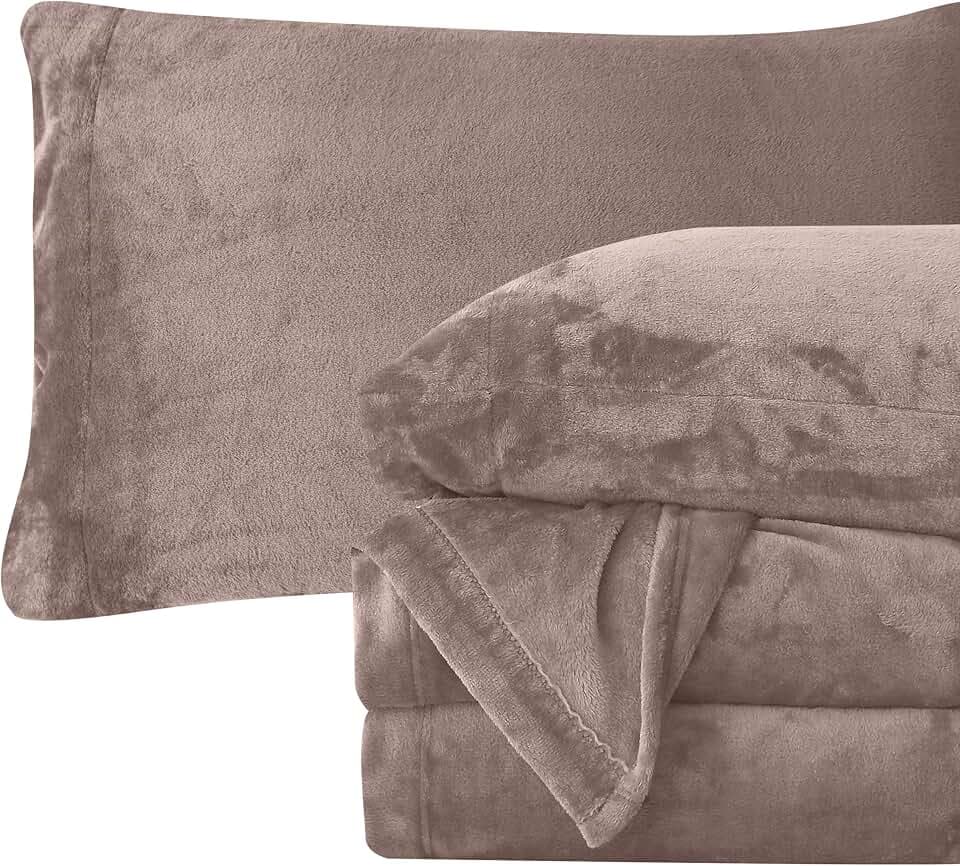 Elegant Comfort Luxuriously Soft 4-Piece Velvet Plush Flannel Sheet Set - Premium Quality - Cozy Warm, Anti-Static, Non Pilling Fuzzy Velvet Flannel Fleece Deep Pocket Sheet Set - Cal King, Taupe