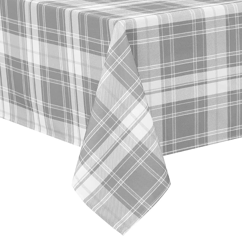 Hiasan Waterproof Rectangle Gingham Tablecloth, 60 x 102 Inch, Grey