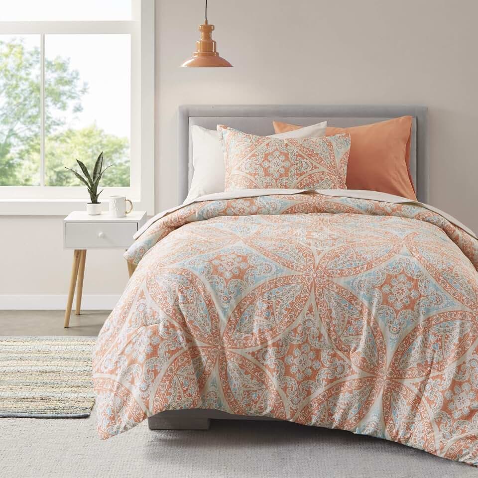 Comfort Spaces Gloria All Season Comforter Set, Twin, 6 Piece, Coral
