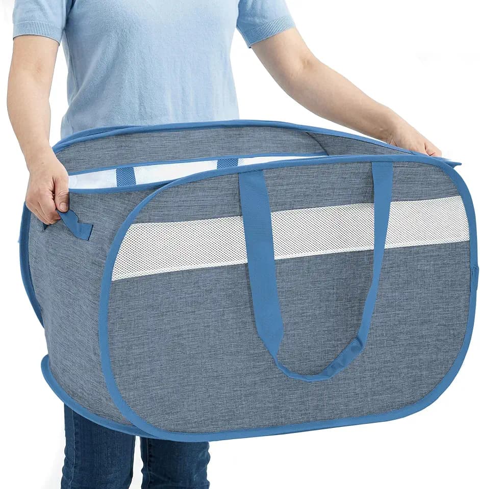 100L Collapsible Laundry Baskets, Foldable Dual Handles Laundry Hamper Blue