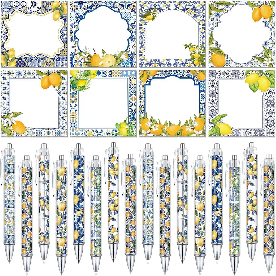 AmazingSpark 24set Italian Lemon Ballpoint Pens in Black Ink Sticky Note