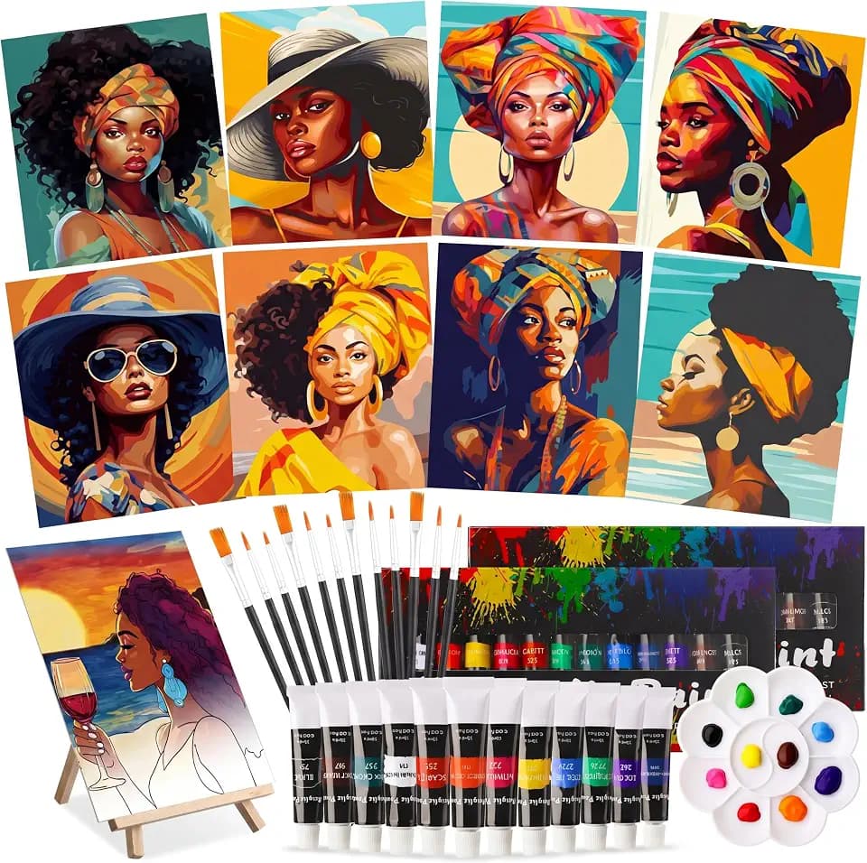 Cholemy 36 Pcs Paint and Sip Kit Gift for Adults 8''x10'',African Women