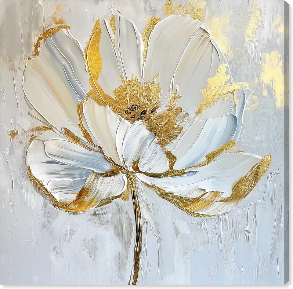 Art Remedy Gold Magnolia II Floral Fine 1 Piece Canvas Wall Art, 12" x 12", Gallery Wrapped