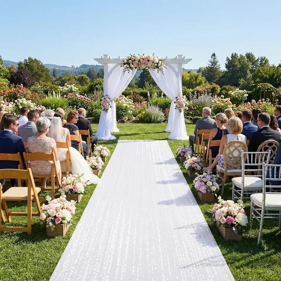 Wedding Aisle Runner 4x15ft Sequin Aisle Runner White Shimmer Carpet Runners for Receptions Parties Decor