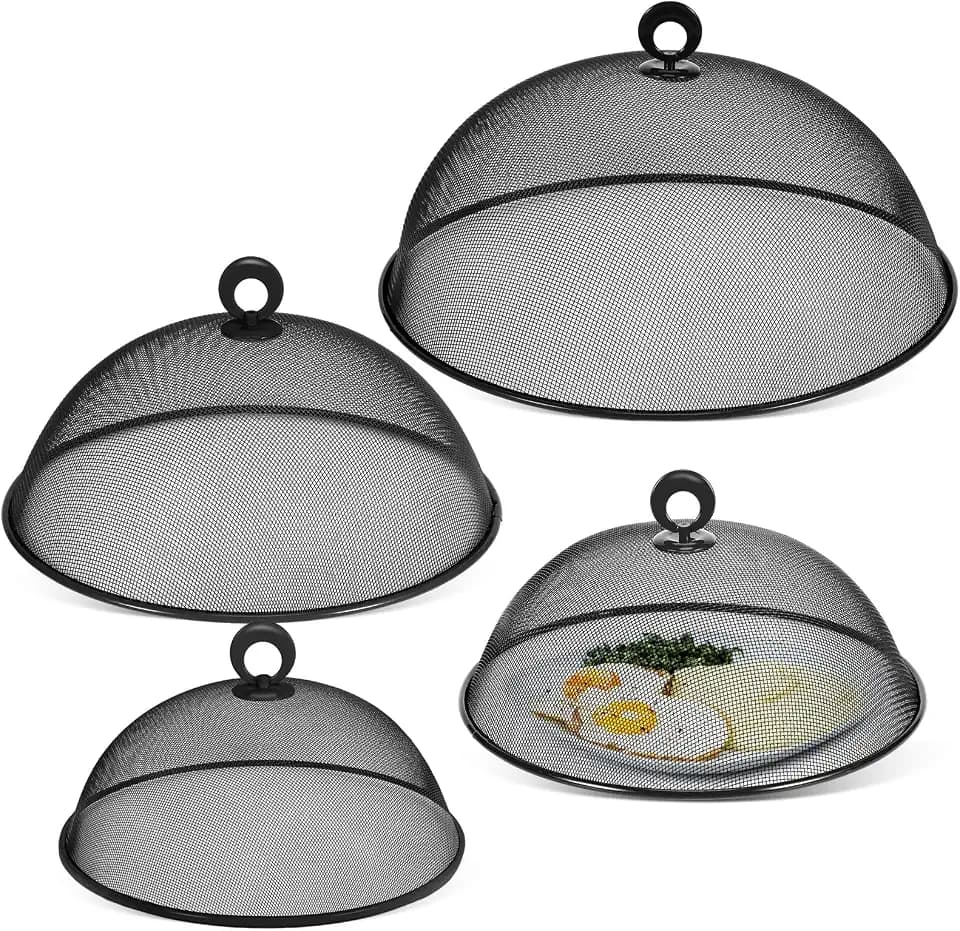 Baderke 4 Pcs Metal Mesh Food Cover 14'' 12'' 11'' 10'', Black