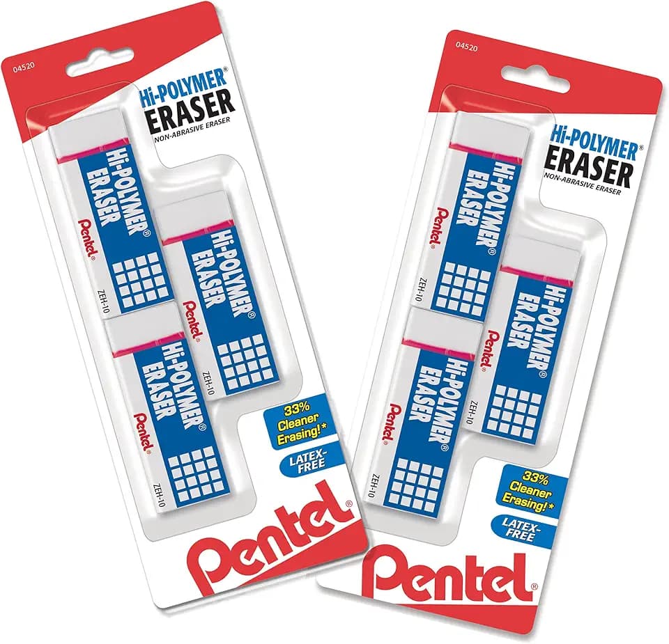 Pentel® Hi-Polymer Block Eraser, Large, White 6 pack (ZEH10BP3P2)