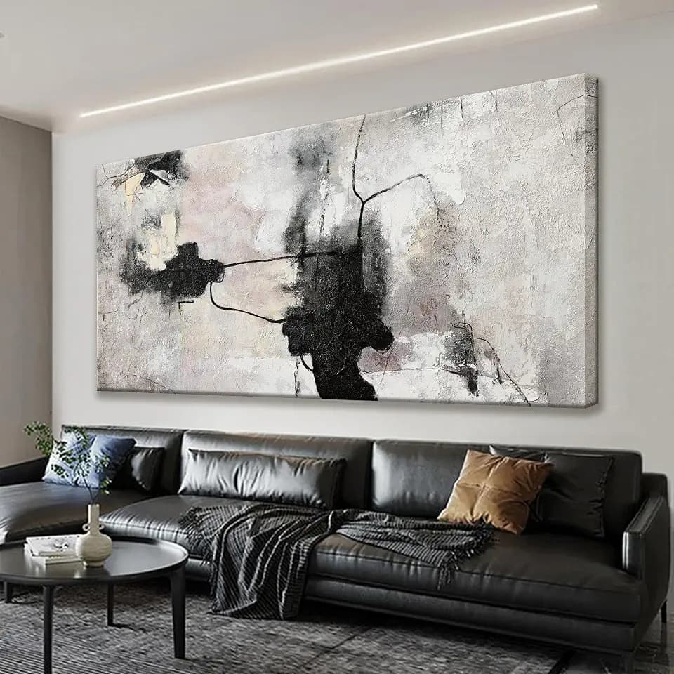 QSQ Black And Off-White Large Abstract Wall Art For Living Room 29" X 58"