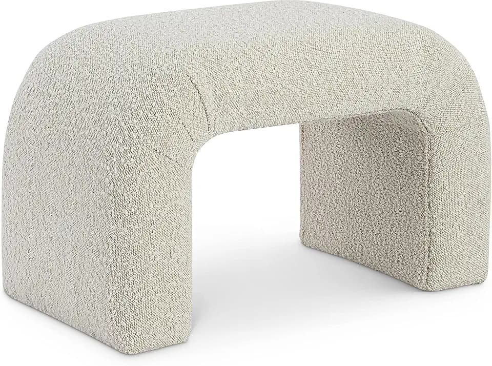 Meridian Furniture 169Cream Niagara Collection Modern | Contemporary Boucle Fabric Upholstered Bench with Rich Cream Boucle Fabric, Curved Contemporary Design, 28" W x 15.5" D x 17.5" H, Cream