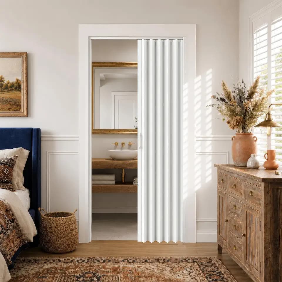 SMARTSTANDARD 48" x 80" Foldable Accordion Doors for Closet, PVC, White