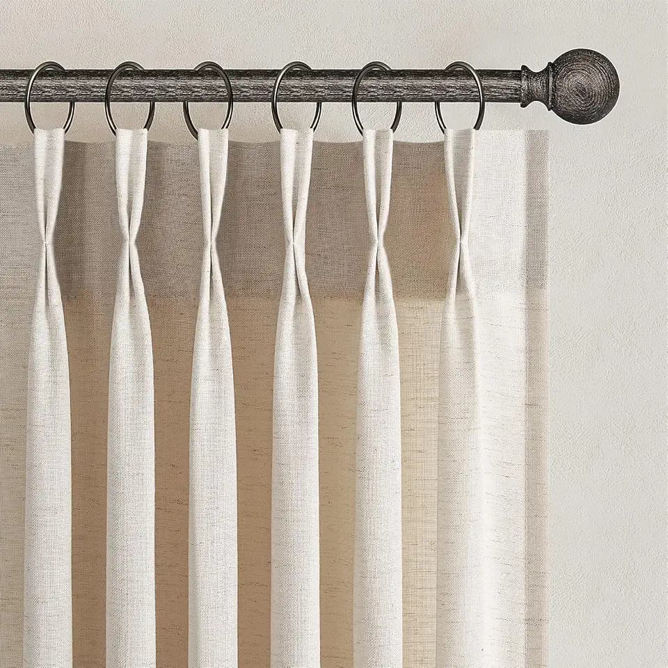 Topfinel 102 Inch Curtains 2 Panels Set,Two Packs Pinch Pleat Back Tab Linen Window Semi Sheer Privacy Thick Decorative Curtain Drapes for Living Room Bedroom,40x102 in Long,Ivory Beige