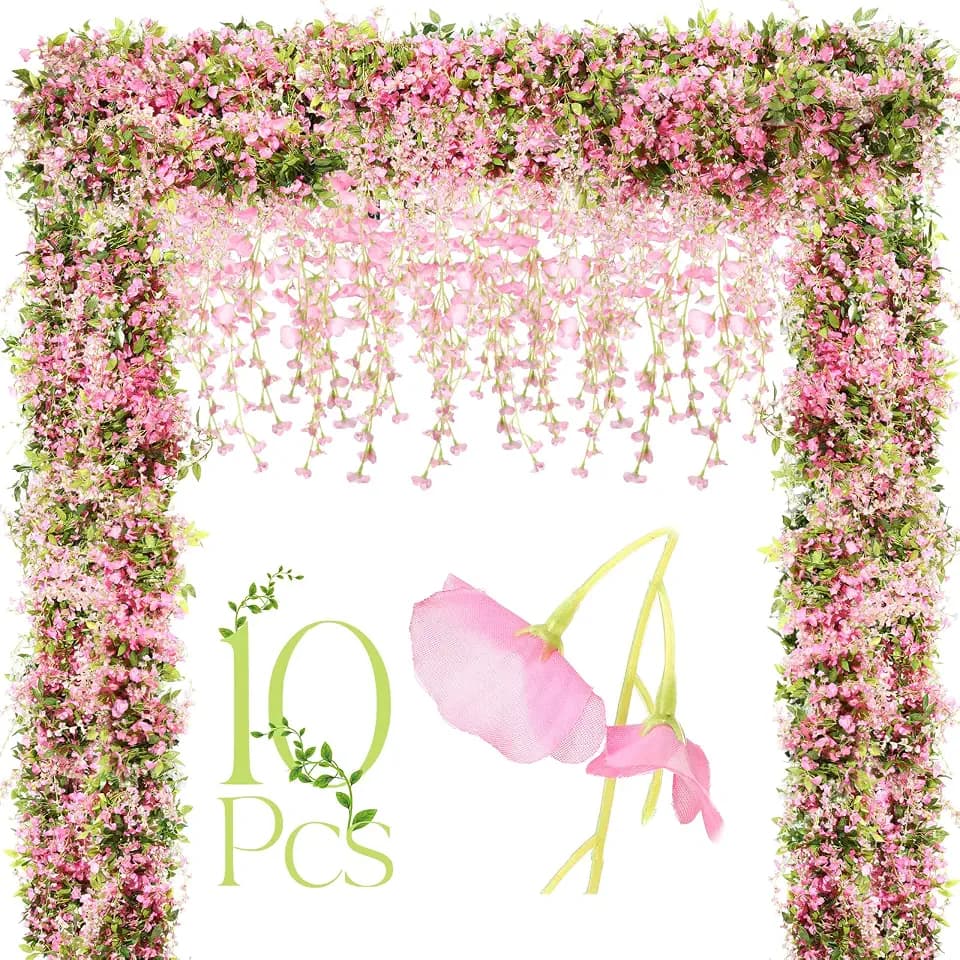Crowye 10 Pcs Artificial Wisteria Garland 7.2ft per Vines,Pink