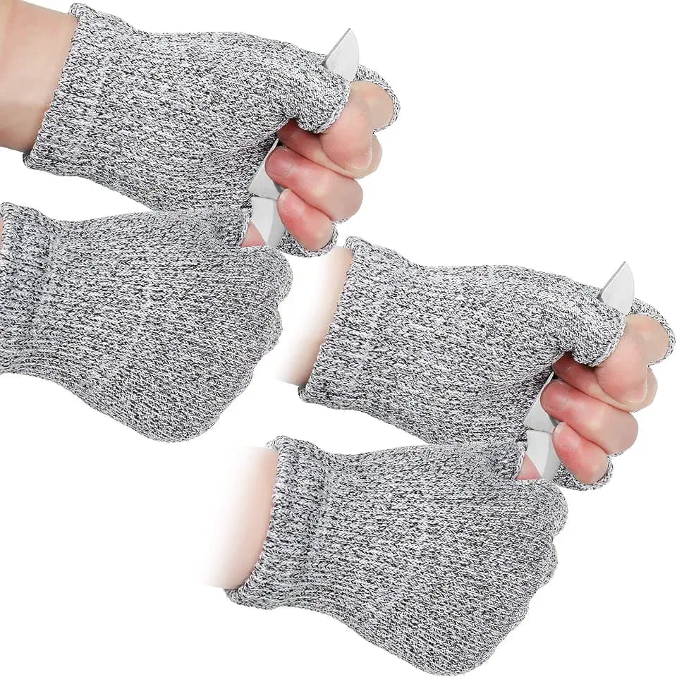 Geyoga 2 Pair Cut Resistant Fingerless Work Gloves, Grey