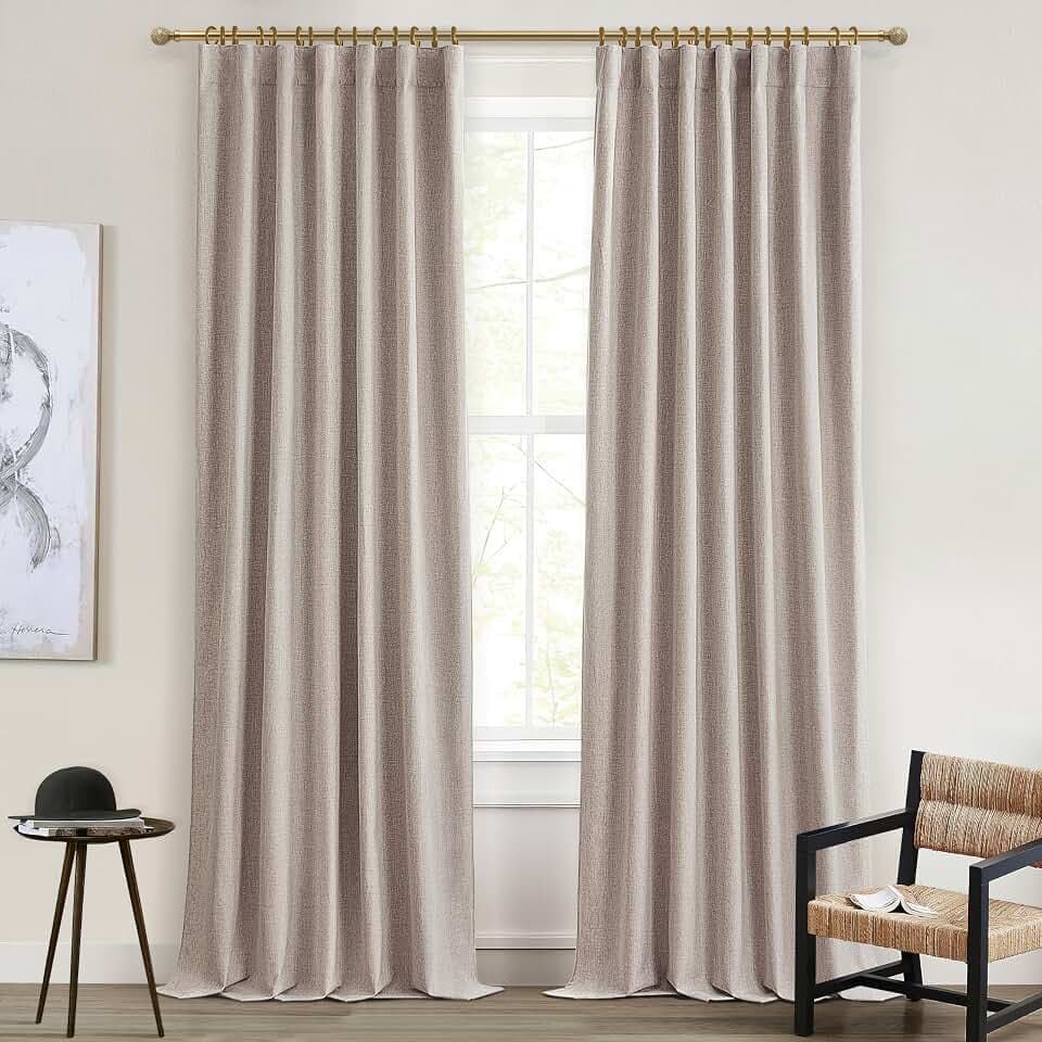 QJmydeco Faux Linen Curtains 120 Inches Long for Bedroom, Luxury Ceiling Mount Track Curtains with Hooks Drapes for Sliding Glass Patio Doors Inside 10 ft Large Window Farmhouse (W50 xL120 2Panels)