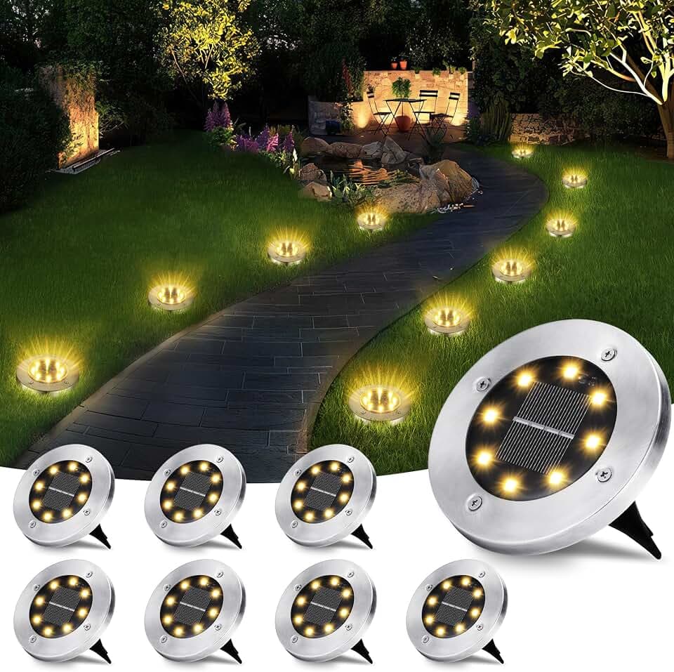 BrizLabs Solar Bodenleuchten Aussen 8 Stück, 8 LEDs Solarlampen für Außen Warmweiß Bodenlicht 3000K Gartenleuchten Wasserdicht Solarleuchten für Rasen, Auffahrt, Gehweg, Patio, Garten, Outdoor