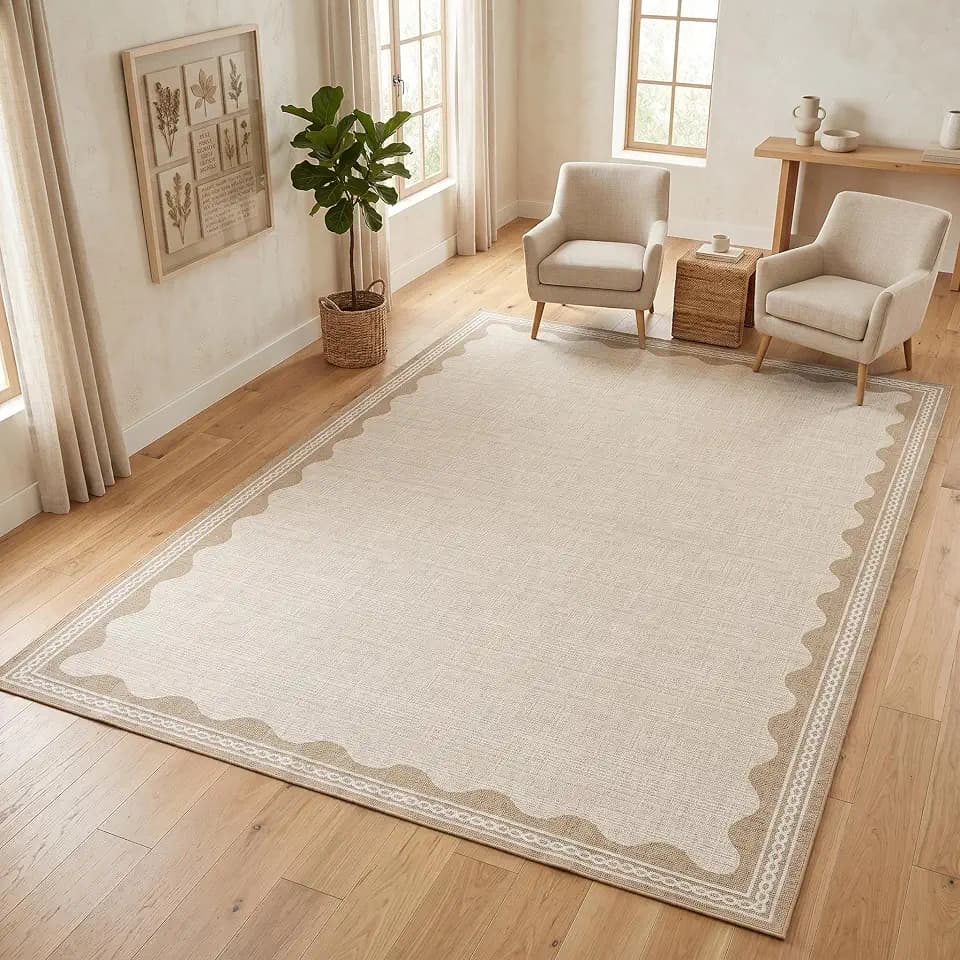 Garvee Scalloped 5x7 Washable Living Room Rug Non Slip Modern Rugs Beige