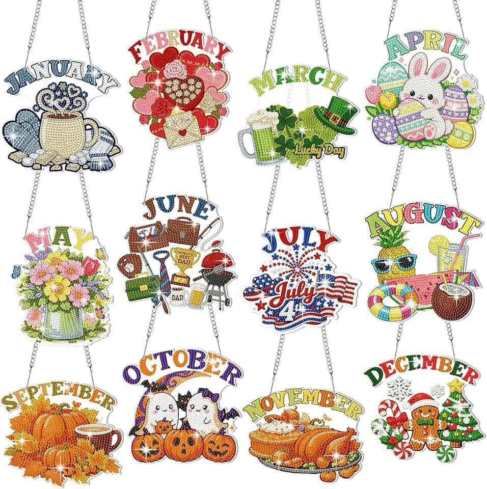 Cinnvoice Seasonal Diamond Art Hanging Kit,12 Pcs,Month