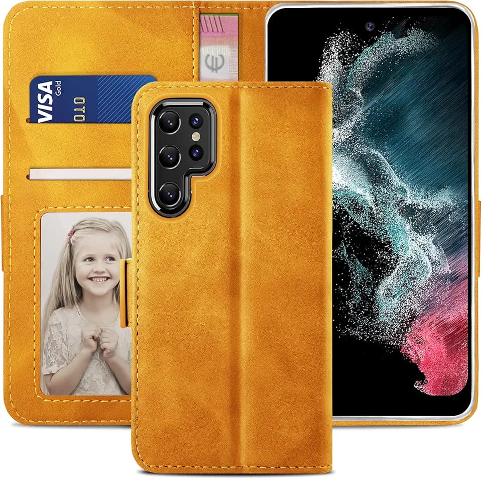 YATWIN Kompatibel mit Samsung S22 Ultra Hülle (Samsung S22 Ultra, Gelb Braun)