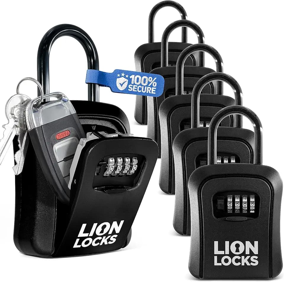 Lion Locks Lock Box for Keys, 6 Pack Black - Secure Key Safe Solution with Combination Lock for Homes, Real Estate, Businesses, Gyms, Schools