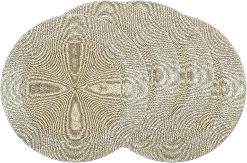 COTTON CRAFT Glitz Handmade Beaded Charger Placemats - Set of 4 - Champagne