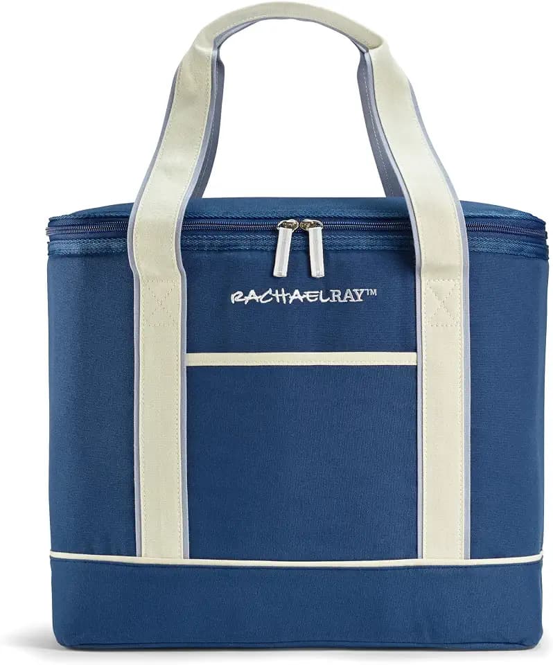 Rachael Ray Soft Reusable Insulated Canvas Grocery Tote Bag, Navy