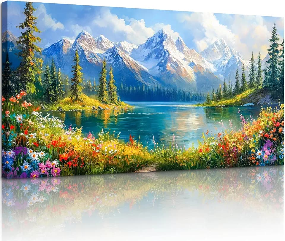 crmotu Nature Wilderness Wall Decor, Snow Mountain Lake Art Prints 24"x48"